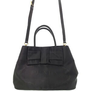 PRADA Logo Ribbon Bow Tote Handbag Bag Black